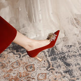 In The Autumn Of 2025, The New Pointed Water Drill Coarse Heel Wears A Passion Temperament Wedding Shoes And Pedal Shoes Bridal Shoes HZ0115