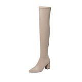 Long-Heeling Boots Women's Elastic Boots Tips High With Boots Children Over The Knee Velvet High Boots Kaqi Color HZ0115