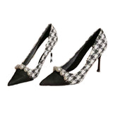 Small Fragrant High-Heeled Shoes 2025 New Autumn Tip French Single Shoes Thousand Bird Temperament Fine Heel Women's Shoes Large Size HZ0115
