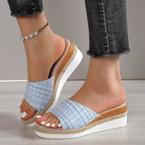 Large-Size 2025 New Pine Cake Heel Toe Cool Slippers Cloth One-Word Drag Cloth Women's Shoes HZ0115