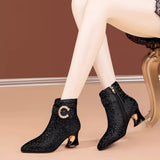 Sharp-Headed Short Boots Women 2025 Autumn And Winter New Temperament Of The Water Drill Rough And Women's Boots High-End Cheongsam Fashion Boots HZ0115