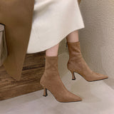 Apricot Short Boots Women Autumn And Winter Commute High And Bare Boots Korean Version Of Thin Skinny Boots Tips And Elastic Socks Boots HZ0115