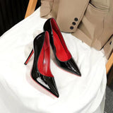 High-Heeled Bed Cannon Shoes Women's Fine Heel 2025 Spring And Autumn 2025 New Black Red-Soled 10 Cm Large-Size Tip Single Shoes HZ0115