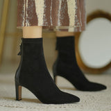 Skinny Boots Gentle Apricot Temperament Tip High Hedging Socks Boots And Ankle Boots Elastic Short Boots Women HZ0115