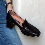 Coarse Heel High-Heeled Women's Autumn 2025 New Black British Wind Happy Shoes Temperament Square Single Shoes HZ0115