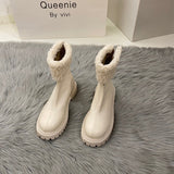 Thick-Bottomed Brown Long-Heeled Knight Boots Women's Shoes 2025 New Autumn And Winter Plus Velveled Winter Shoes Snow Boots HZ0115