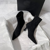 Brown Short Boots Women High And 2025 Autumn And Winter 2025 New Set Of French Fine And Elastic Boots Velvet Head Thin Skin Boots HZ0115