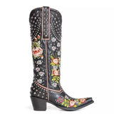 2025 Flowers Blue Coarse And Winter Tip Side Zipper Round Head Female High-Trace Fashion Boots HZ0115