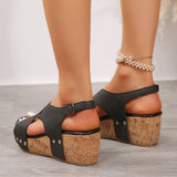 Large-Size Sandals Women 2025 Summer New Slope Heded Thick-Sided Fish Mouth Magic Paste Roman Sandals HZ0115