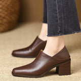 French Retro Square Head Deep Mouth Single Shoe Thick-Soled Waterproof Sleek Leather Shoes Casual Elegant Temperament High Heels HZ0115
