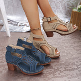 Large-Size Women's Shoes 2025 Summer New Coarse Heel High-Heeled Shoes Hollow Fish Mouth Sandals Women HZ0115