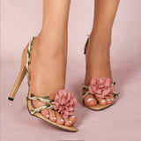 Garden Flowers Dream Elegant High Heel Women's Shoes Vine Word With Round Head High Heel Sandals Woman HZ0115