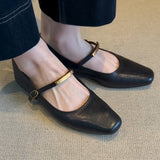 Shallow Word With Buckle Black Mary Jane Shoes Women Retro Flat Floor Comfortable Square Head Small Single Shoes HZ0115
