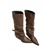 Sharp Buckle Folding Pile Boots Women Coarse And 2025 Punk Style Knight Boots Fried Street Hot Girls High And Long Boots HZ0115