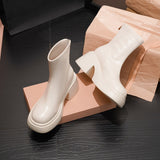 White Short Boots Girl Pine Cake Thick Bottom Small Man Height Elastic Thin Boots Thin Boots HZ0115