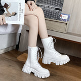 Martin Boots Women's New Autumn British Wind Thick Bottom Leisure Strap Mid-Sleeve Boots High With Net Red Boots HZ0115