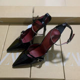 In The Autumn Of 2025, The New Women's Shoes Black Patent Leather Pointed And High-Heeled High-Heeled Muller Shoes With High Heels. HZ0115