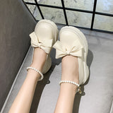 French Mary Jane Shoes Women 2025 Spring And Autumn New Pearl Bow Girl Single Shoes Coarse Fairy Wind And Happy Shoes HZ0115