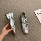 Coarse-Heeled Silver Mary Jane Head Single Shoes Women's Shoes 2025 New Spring Evening Gentle Flat Bottom Shoes HZ0115