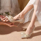 Sharp High-Heeled Women Fashion Comfortable Shallow Bow Fine Heel Single Shoes Women 2025 Spring And Summer New HZ0115