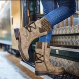 Mid-Low Barrel Large Size Martin Boots Autumn And Winter New Square Tied With Wool Women Boots HZ0115