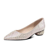 Spring And Autumn 2025 New Pearl Water Drill Shallow Mouth Coarse Single Shoes Women's Flat Shoes Fashion Low-Heeled Large Women's Shoes HZ0115