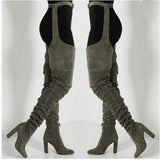 New Solid Velvet Fashion Pointed Personality Rough Knee And Waist Sexy Boots Women Fashion Boots HZ0115