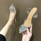 202 Summer New Korean Version Of The Diamond Transparent Crystal Shoes High Heel Sandals Fine Heel Women's Shoes Size 43 Yards HZ0115