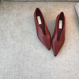 Anaokbos Pointed Shallow Single-Shoe Temperament Retro Early Spring Flat Bottom Casual Low Heel Thin Wedding Shoes Witch Shoes HZ0115