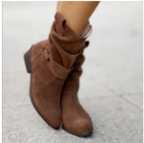 Autumn And Winter Ladies Large-Size Short-Slee Way Round Head Metal Buckle Side Zipper Low Side And Fashion Boots HZ0115