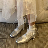 Silver Ballet Small Leather Shoes French Mary Jane Shoes Square Head Down Single Shoes Women's Spring And Autumn Evening Shoes HZ0115