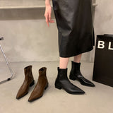 Small Minimalist Tips With Short Boots With Short Boots Lychee Lines Flat-Bottom Thin Boots Casual Martin Boots French Elegant Short Boots HZ0115