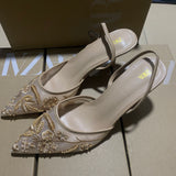 ZA 2025 New New Products Sharp Head Behind The Empty Solid Color Embroidery Mesh Fine High Heel Muller Shoes 8236 HZ0115