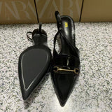 ZA Home 2025 New Women's Shoes Low Heel Temperament High Heels High-Heeled Shoes Black Shallow Back Triptling Muller Single Shoes HZ0115