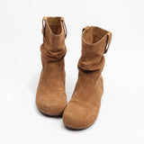 Folded Rad Pile High Value Round-Headed Sleeve Street Boots 2025 Boots Retro Year New Beauty Brown HZ0115