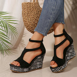 Large-Size High-Heeled Fish Mouth Sandals Women Thick Bottom Slope And Fish Mouth Word Buckle Bottom Cold Slippers HZ0115