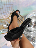 In The Summer Of 2025, The New Square Head Fairy Bow High-Heeling Slippers With A Word Of Wearing Cold Drag Femininity HZ0115