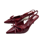 ZAJ2025 Bow Head Sandals New French Light-Tip Wine Red Patent Leather Fine Heel High Heels HZ0115