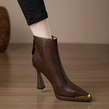 Vintage British Style Waterproof High And Short Boots Women Autumn And Winter New Metal Sharp Head Thick And Fashion Boots Thin Boots HZ0115