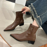 Small Minimalist Tips With Short Boots With Short Boots Lychee Lines Flat-Bottom Thin Boots Casual Martin Boots French Elegant Short Boots HZ0115