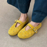 Sanding Skin Shallow Mouth Small Single Shoes Women Retro Rivet Round Head Mary Jane Shoes Flats Comfortable Grandmother Shoes HZ0115