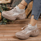Couple Shoes 2025 Autumn Flying Mesh Shoes Sneakers Thick-Soled Coconut Breathable Lazy Casual Socks Shoes HZ0115