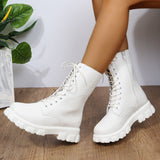 Large-Size Women's Boots 2025 Autumn And Winter New Round Head Tie With Thick And Low And Low And Martin Boots Women's Locomotive Short Boots HZ0115