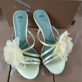 ZA Home 2025 Summer New Black Fairy Wind Flowers Toe French Temperament High-Heeled Sandals Woman HZ0115