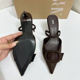 ZA Home 2025 Summer New Women's Shoes Exposed Light Sandals Brown Pointed High Heels Muller Shoes HZ0115