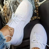 2025 New Large-Size Women's Shoes Women's Lace Mesh Comfortable Casual Flying Shoes Breathable Low-Heeled Shoes HZ0115