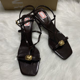 ZA Home 2025 Fine Striped Wine Red Metal Buckle With Sandals With Sandals Fine Heeled Women's Sandals HZ0115