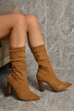 Velvet In The Boots Women's 2025 Autumn And Winter New High-Heeled Sharp-Headed Folding Pile Boots Large-Size Coarse And Fashion Boots HZ0115