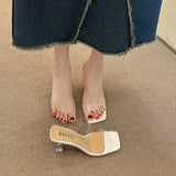 One-Word Slippers Women Summer Wear 2025 New Square Head Crystal Rough And Transparent Sexy High-Shoe Cold Slippers Women HZ0115