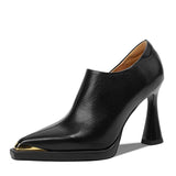 Vintage Metal Tip Fine Heel Single Shoes Small Luxury Fashion Elegant Side Zipper Deep Heels HZ0115